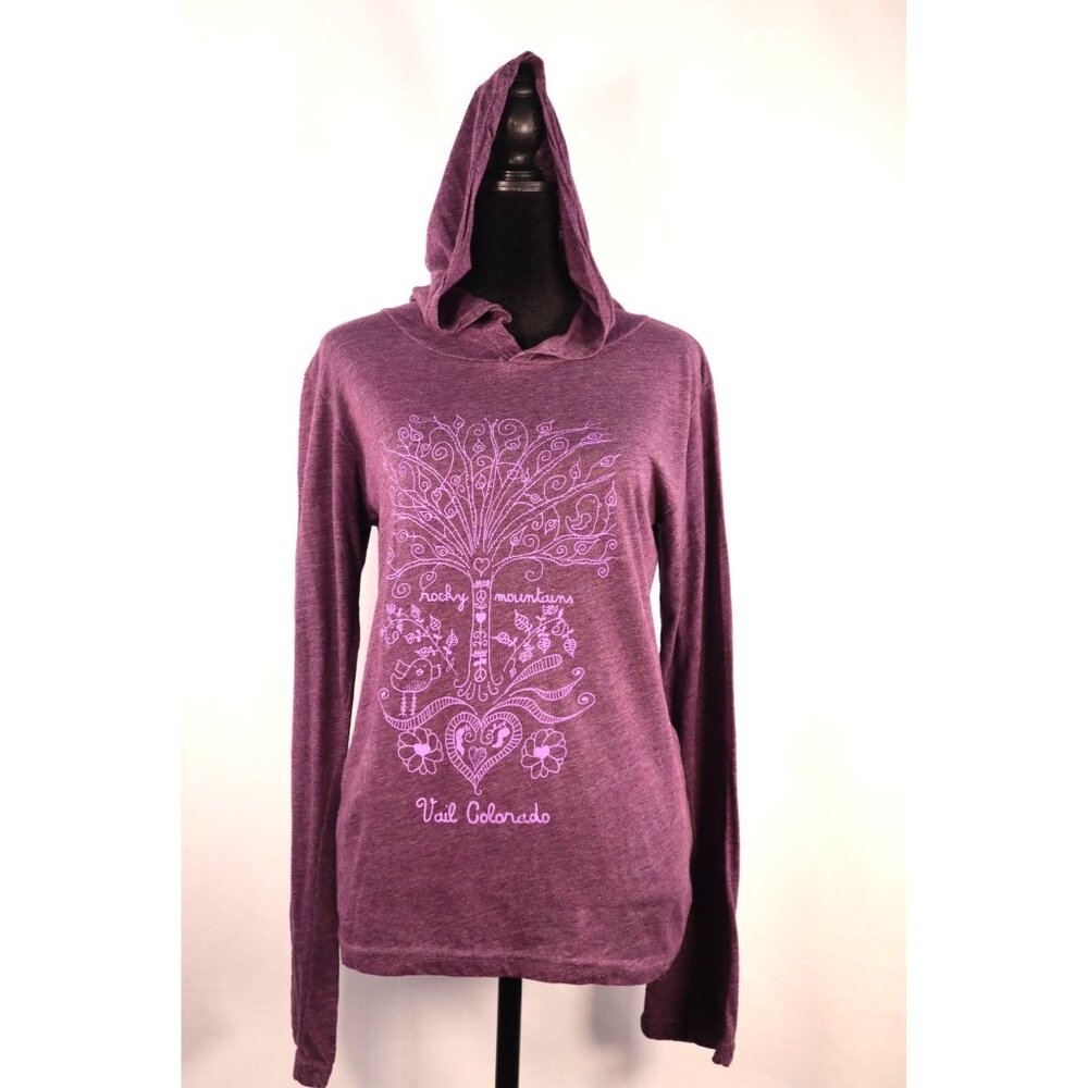 Vail‎ Colorado Hoodie Long Sleeve Purple Graphic Top V-Neck Women's Size Medium